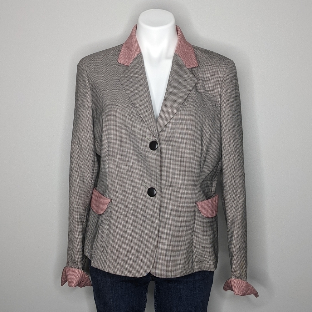Charles Nolan grey red hounds tooth button up professional blazer 14